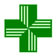 La croix verte utilisée en Argentine, en Espagne, en France, en Belgique et au Royaume-Uni.