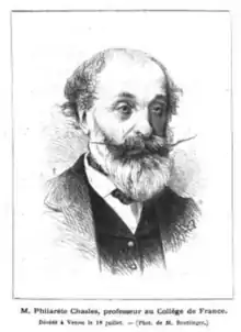 Philarète Chasles portrait d'après une photo de Hentlinger, Le monde illustré, 1873.