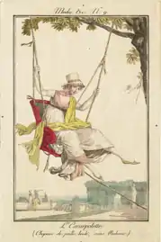 Modes et Manières No. 9: L'Escarpolette (Chapeau de paille brodé, sans Rubans), 1800, eau forte colorée à la main, Williamstown, Clark Art Institute.