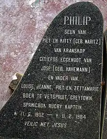 Pierre à la mémoire de Philip Jacobus Nel