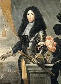 Philippe-François (1625 † 1674), fils du précédent, 4e comte, 3e prince d'Arenberg et du Saint-Empire, 7e duc d'Aerschot, puis 1er duc d'Arenberg, chevalier de la Toison d'or (1646, brevet no 413).