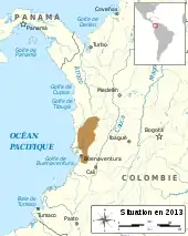 Carte représentant la distribution géographique de Phyllobates aurotaenia en Colombie