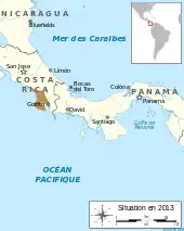 Carte représentant la répartition géographique de Phyllobates vittatus au Costa Rica