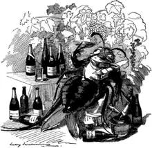 The phylloxera, a true gourmet, finds out the best vineyards and attaches itself to the best wines, dessin paru dans le Punch, 1890.