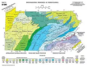 Carte de la Pennsylvanie avec le massif (Blue Mountain) à l'est.