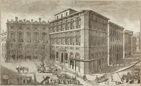 Vue de la place Fossatello, gravure d'Antonio Giolfi, 1796.