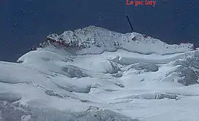 Vue du pic Lory, indiqué par la flèche