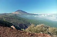 Nuages apportant humidité à la couronne boisée au nord de Tenerife (Corona Forestal), mais laissant la partie supérieure de l'île aride.
