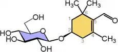 Picrocrocin, with the safranal moiety shaded with saffron colour.