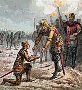 Édouard III remerciant son fils pour sa conduite courageuse.