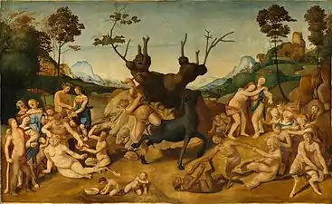 Piero di Cosimo, Les Mésaventures de Silène (vers 1500), Cambridge, Fogg Art Museum.