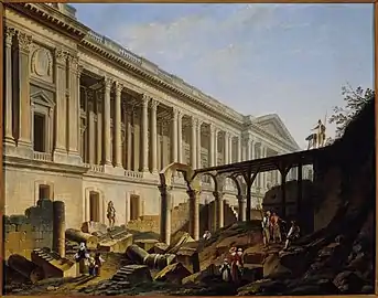 Démolition de l'hôtel du Petit-Bourbon devant la Colonnade du Louvre (vers 1760), par Pierre-Antoine Demachy.