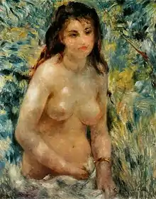 Peinture montrant une femme nue dans un décor champêtre.