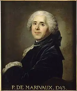 Portrait d’un homme de côté, portant perruque, manteau noir.