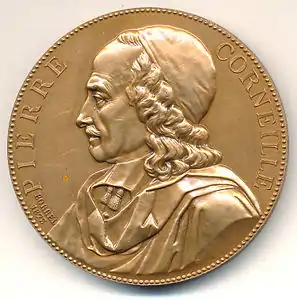 Médaille en bronze à l'effigie de Pierre Corneille par Borrel (1873).