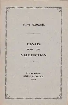 Couverture du recueil Essais pour une malédiction, poèmes écrits entre 1938 et 1943, prix Vacaresco.