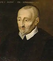 portrait de Pierre de Ronsard âgé avec bouc blanc, vêtu d'un vêtement noir avec un col blanc