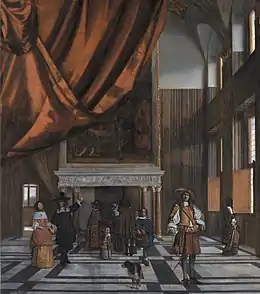 La Chambre du conseil à l'hôtel de ville d'Amsterdam, de Pieter de Hooch, montre un repentir au premier plan : le chien a été déplacé vers la droite.