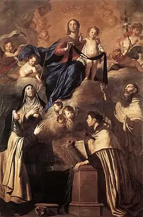 La Vierge du Carmel et  les Saints du Carmel de Pietro Novelli, 1641 (Musée diocésain, Palerme), Simon Stock est à droite.