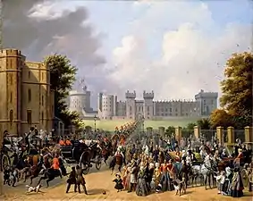 Arrivée de Louis-Philippe et de son fils le duc de Montpensier au château de Windsor, 8 octobre 1844 (1845), Versailles, musée de l'Histoire de France.