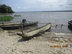 Pirogues accostées en bordure du Lac Ahémé.