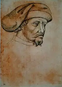 Homme coiffé d'un mazzocchio italien de la Renaissance italienne (XVe siècle).