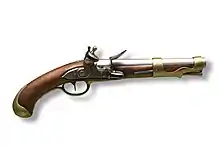 Pistolet à silex du XIXe siècle, vu de profil.