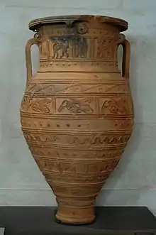 Pithos-amphore orientalisant, pour le stockage ou à usage funéraire. Crète, v. 675. Décor estampé et incisé. H 1,56 m. Louvre