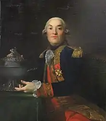 Portrait de Georges-René Pléville Le Pelley avec la soupière en argent offerte par les Anglais.