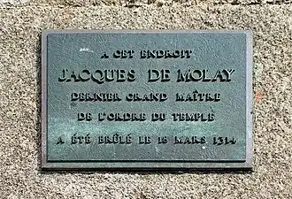 Plaque commémorative de l'exécution de Jacques de Molay.