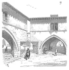 La bastide de Monpazier, gravure du Dictionnaire raisonné de l'architecture française de Viollet le Duc