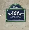 Plaque de rue de la place Adolphe-Max à Paris