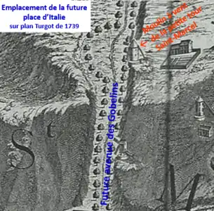 Plan Turgot de 1739 (sud en haut).