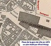 Place de la gare sur plan de 1874