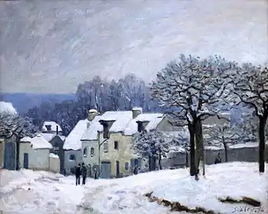La Place du Chenil à Marly, effet de neige, 1876, par Alfred Sisley.