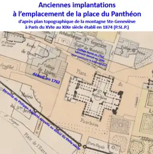 Emplacements des anciens bâtiments d'après d'anciennes cartes.