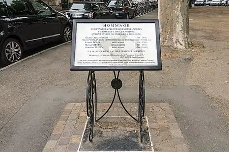 Plaque commémorative en hommage à Giulio Cesare Vanini.