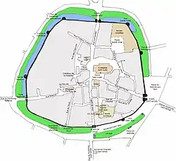 Plan d'une ville enceinte de remparts.