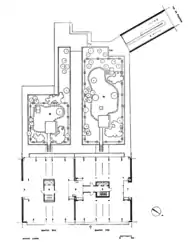 Plan d'architecte, d'étage de la résidence Vincennes, deux bâtiments avec jardins à l'arrière