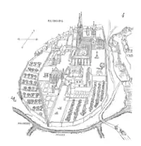 Plan de l'Abbaye aux Hommes, extrait du Dictionnaire raisonné de l'architecture française du XIe siècle au XVIe siècle, par Eugène Viollet-Le-Duc, 1856