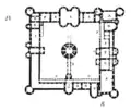 Plan du château du Louvre, avec la Cour carrée et l'emplacement du donjon.