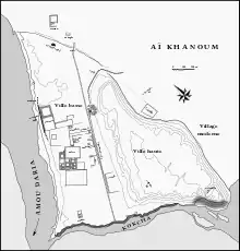 Plan du site d'Aï Khanoum, cité grecque dans l'actuel Afghanistan.