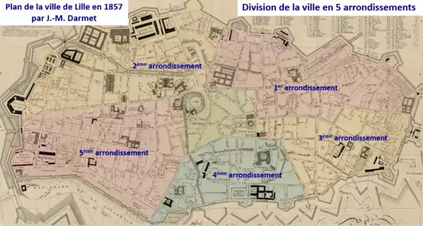 Division de Lille en 5 arrondissements en 1857