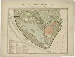 Plan en couleurs de l'exposition coloniale de Lyon de 1894.