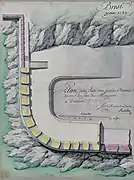 Plan de la tête de la grande batterie basse du fort Mingant (1724).