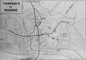 Plan du réseau de tramway de Roanne en 1928