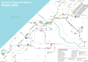 Plan du réseau de bus à l'échelle des villes de Rabat et Salé.