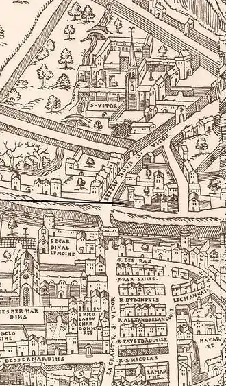La rue et la porte Saint-Victor sur le plan de Truschet et Hoyau (1550).