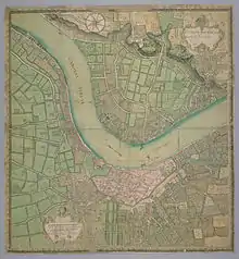 Un plan de la ville au XVIIIe siècle. La ville est bien moins étendue qu'aujourd'hui, et la végétation est abondante.