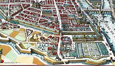 La « rue du Bouloy » en 1617, extrait du plan de Mérian.